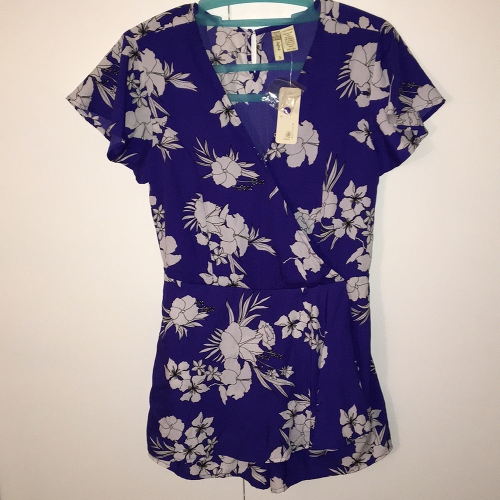 Blue silky short romper
